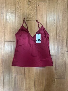 Zara Burgundy Satin V-Neck Camisole